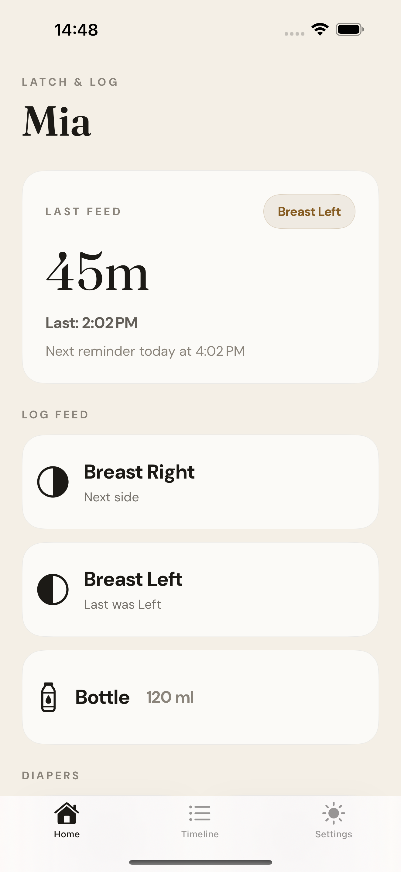 Latch & Log home screen